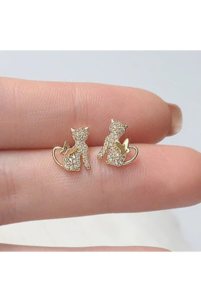 Choice E3814 Huitan Dainty Cat with Butterfly Stud Earrings for Women Dazzlin...
