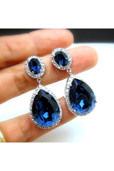 Choice E2262 Huitan Gorgeous Pear Cubic Zirconia Dangle Earrings Blue/Green C...