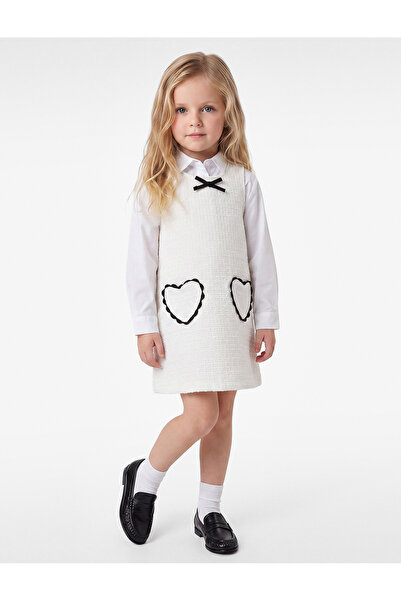 Koton Bow and Heart Detail Cowl Neck Sleeveless Tweed Gilet Dress