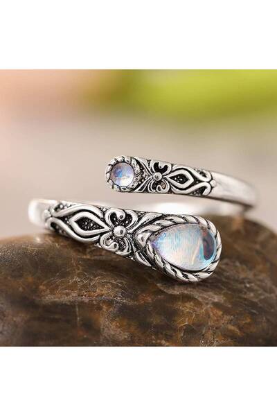 Choice resizable T1007 Huitan Imitation Moonstone Women Vintage Opening Ring ...