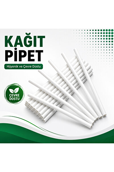 Femy Kağıt 6*195 Beyaz Çizgili Kağıt Pipet, 80 Adet