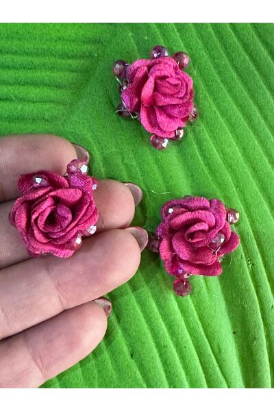 Gönülden Tasarım 2X2 cm 3 Pieces Beaded Pink Flower Arma
