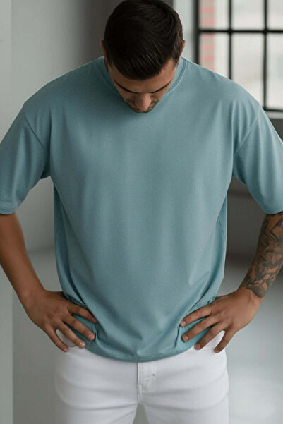 Teenage Millionaire 1 Piece Men's Turquoise Basic Plain Unprinted Oversize Sa...
