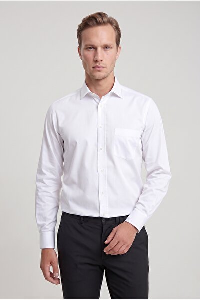 D'S Damat Cămașă albă simplă Ds Groom Regular Fit
