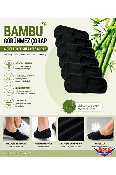 AXE SPORTSWEAR Men's 6 Pairs Bamboo Heel Silicone Non-Slip Sneakers Ballet In...