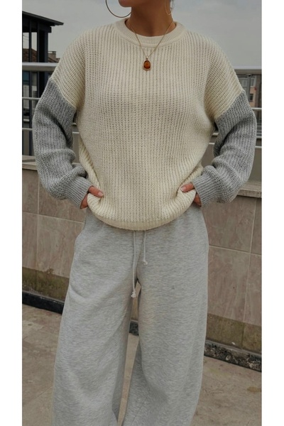 ModaYaren Γυναικείο πλεκτό πουλόβερ με λαιμόκοψη Biskilet Selanik Oversize