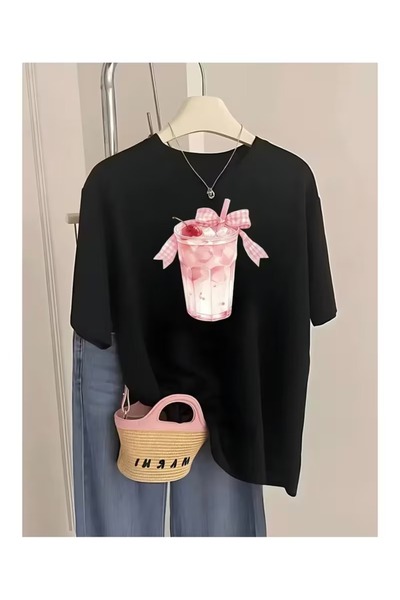 ZİYMO TRICOU DE DAMĂ CU IMPRIMEU CU PAPELE ȘI PANGĂLE