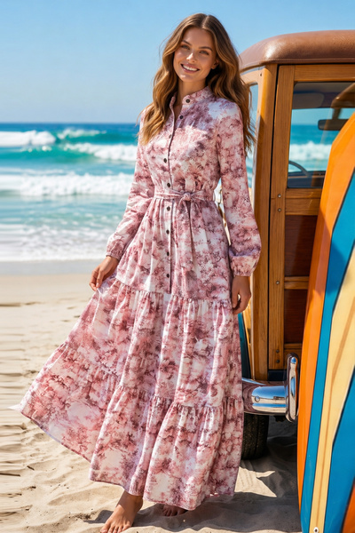 benguen Φόρεμα Τζέσικα με σχέδια, Τεσεττούρ, B606 Πούδρα