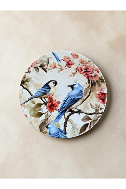 unique florya Dekoratif Duvar Tabağı KUŞ ÇİÇEK DESENİ 26 cm El Yapımı Duvara ...