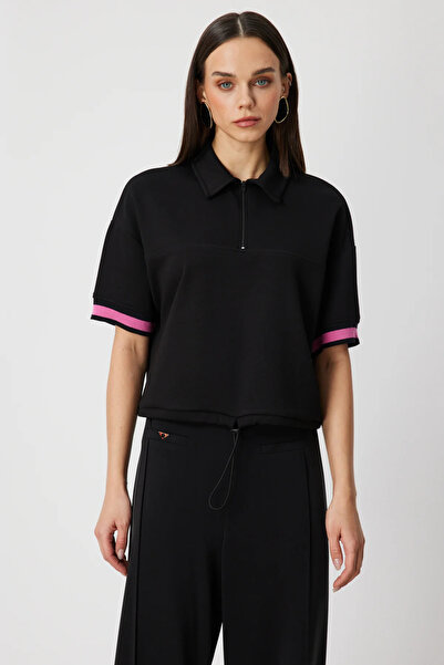 On Fashion Ribbed Tracksuit Top with Zipper on the Collar-76588
