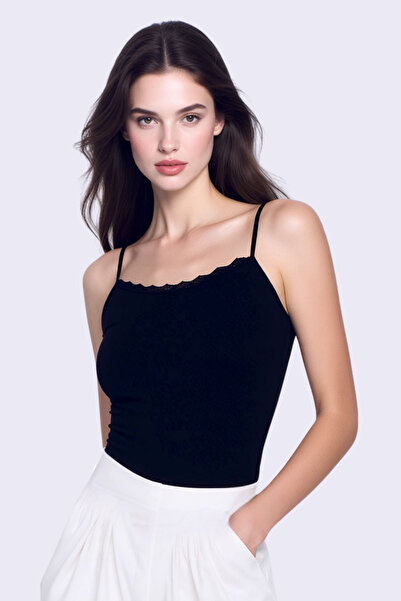 Pearlune Women's Thin Strap Lace Detailed Viscose Undershirt - Natural & Brea...