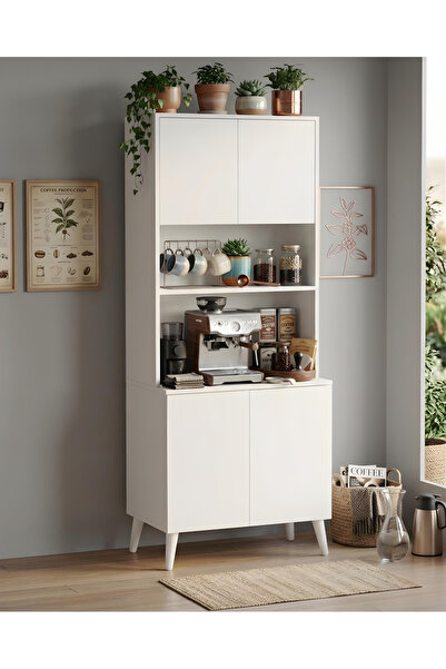Ysf Ravoni Home Premium %100 MDF Modern Beyaz Kahve Köşesi - Minimalist Mutfa...
