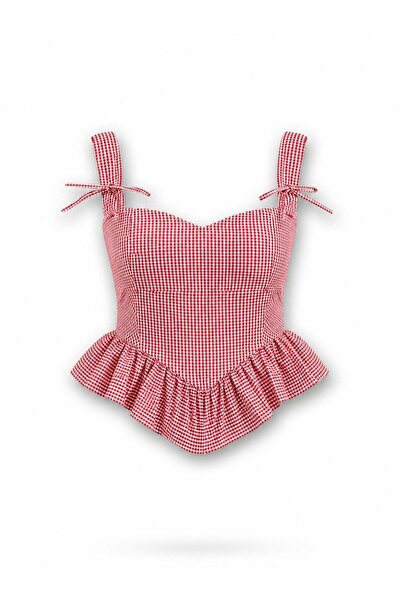 5in1Canpolat Κόκκινο Καρό Μπουστιέρ 2863