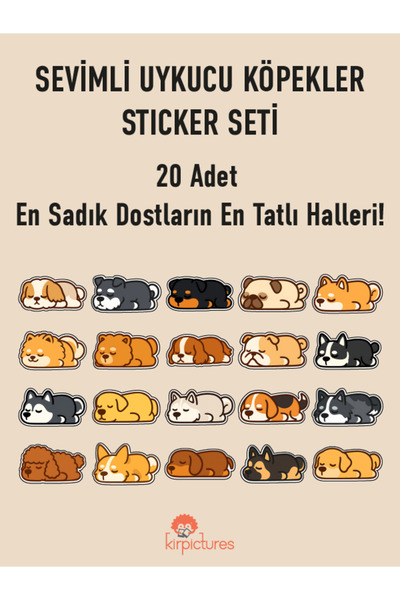 Kirpictures Sevimli Uykucu Köpek Cinsleri Sticker Seti Laptop ve Telefon Çıka...
