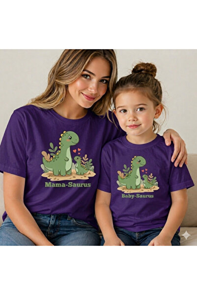 VODEXA Tricou supradimensionat cu imprimeu cu dinozauri drăguți pentru mamă ș...