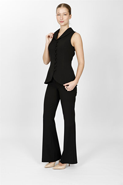 ÖNDER ÖZSOY Shawl Collar Patchwork Vest Set 1536506-Black - 1536506