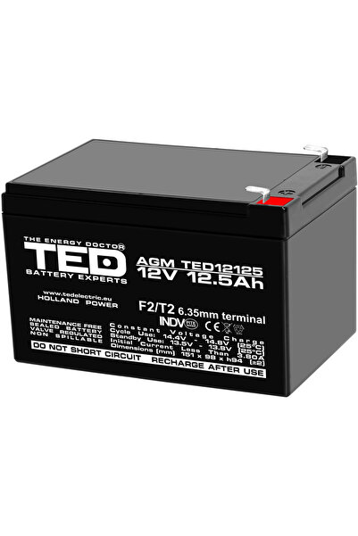 TED Electric Acumulator Stationar AGM VRLA Etans 12V 12.5A F2 T2, Dimensiuni ...