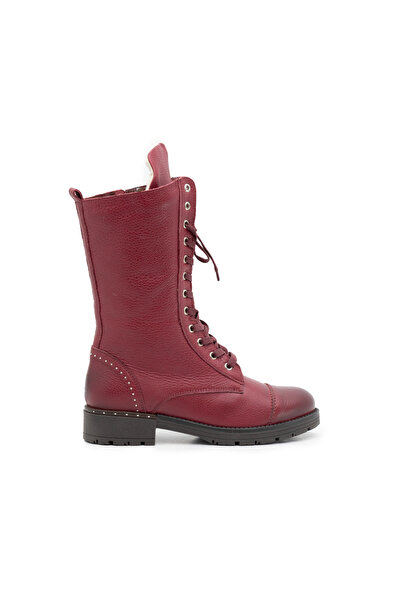 UrbanShoes Cizme dama cu siret din piele naturala Leofex- 051 Visiniu Box