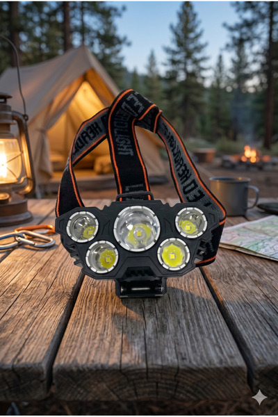 150W Ultra Güçlü 5 LED Şarjlı Kafa Lambası Profesyonel Kamp Avcı Feneri