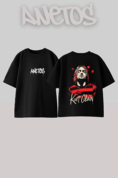 Anetos Μπλουζάκι Kurt Cobain με στάμπα στην πλάτη, βαμβακερό, μαύρο, oversized