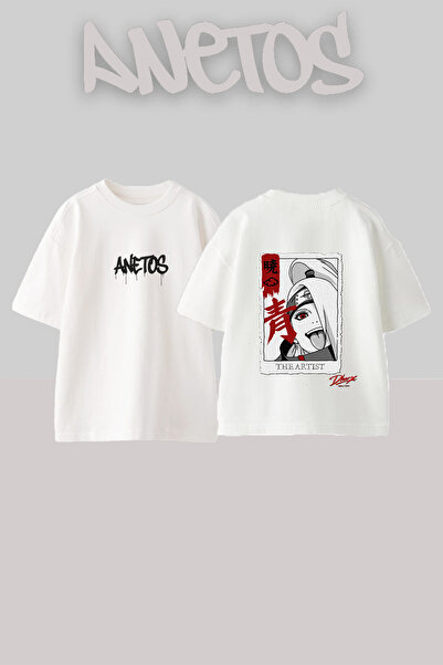Anetos Tricou supradimensionat alb din bumbac cu imprimeu pe spate Deidara Na...
