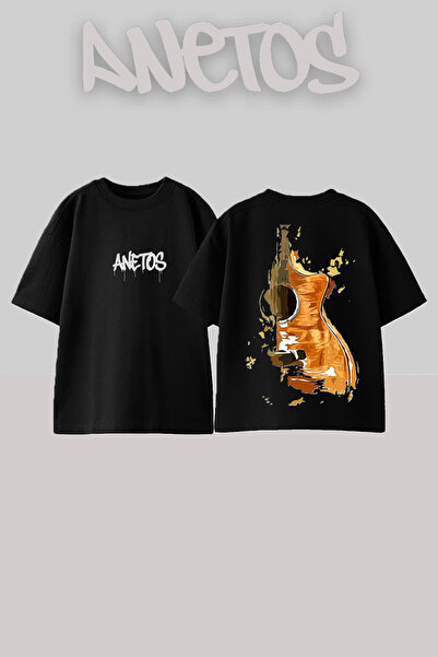 Anetos Μπλουζάκι με αφηρημένο σχέδιο κιθάρας, με στάμπα στην πλάτη, από βαμβά...