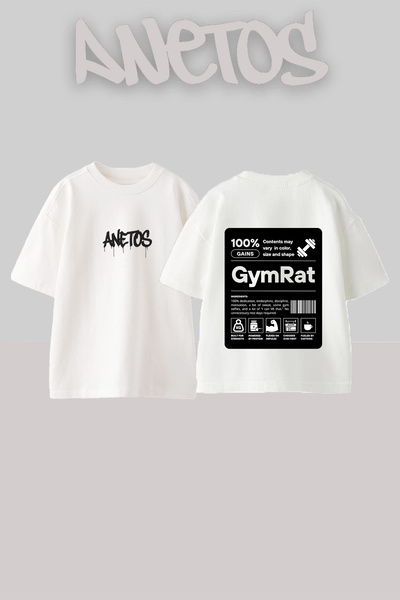 Anetos Μπλουζάκι Gym Rat Design με στάμπα στην πλάτη, βαμβακερό λευκό oversize