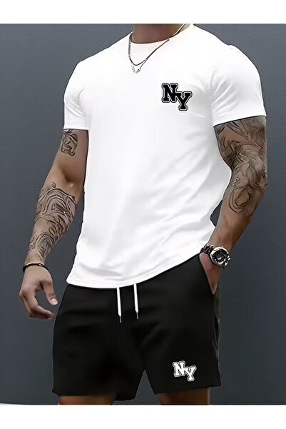 PAVRO Unisex Oversize Σετ Σορτς με Μπλούζα και Σορτς, Άνετο Σετ με Μικτά Τυπω...