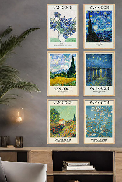 Evinemoda Vincent Van Gogh Temalı 6 Parça Ahşap Çerçeveli Tablo