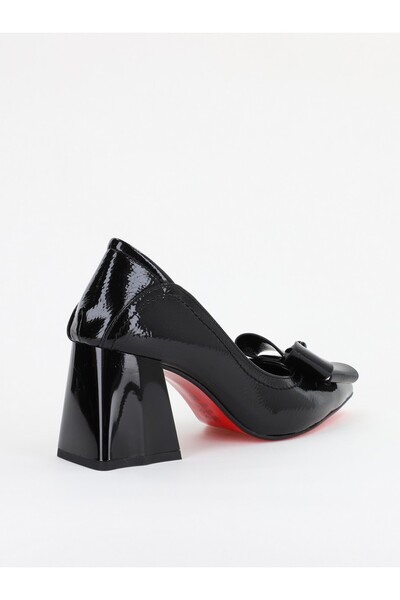 Nicoletta Pantofi Damă cu Toc din Piele Ecologică cu fundiță negru lucios (BS2000D2401588)