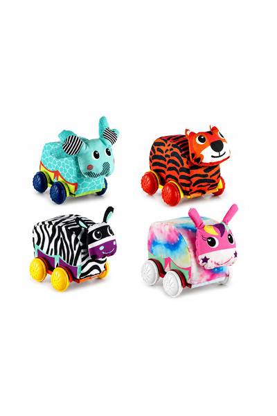 minidor Plush Toy Car Animals Crawling Friend 4-Piece Set