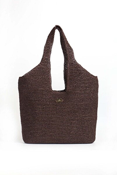 Haşema Καφέ ψάθινη πλεκτή τσάντα παραλίας 1183