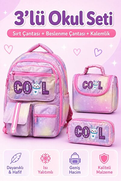 Çantaland Σετ σχολικών τσαντών 3 τεμαχίων, θερμομονωτικό κουτί φαγητού και θή...