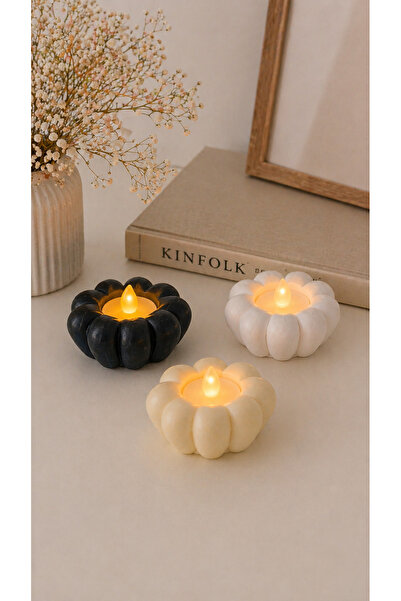 Chift Craft Dekoratif Modern Çiçek Led Mumluk 3lü Set