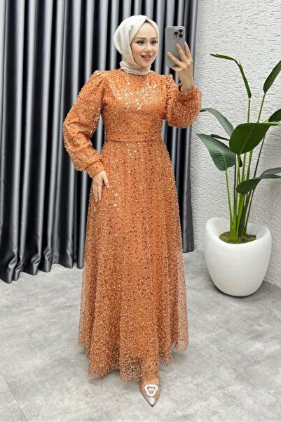 Kalemen Moda Maral Pullu Abiye 6653 Bakır