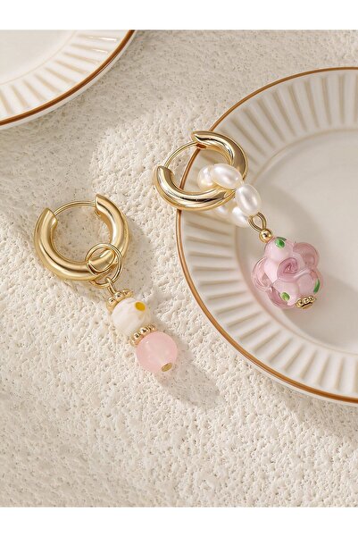 Take Two By Styli Pink Beaded Hoop Earrings