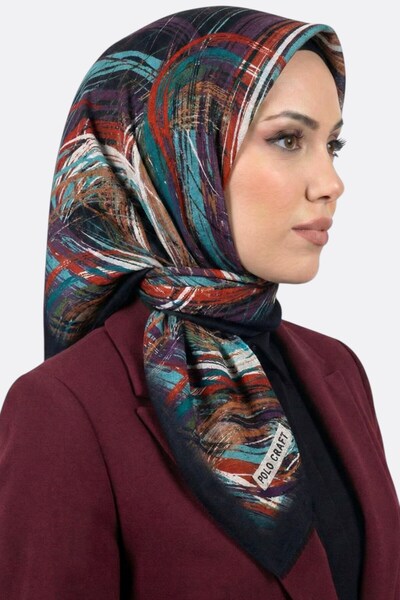hadiora وشاح نسائي أسود فيروزي بنمط تجريدي
