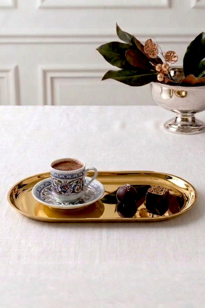 Kitchen Life Large Size Oval Gold Presentation Plate 30.5 cm