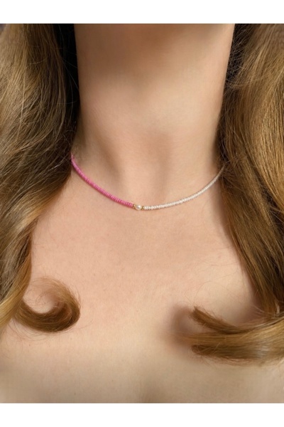centello&co pırıltı'nın yeni adıyla beraberliğe Pembe Beyaz Boncuklu Choker T...