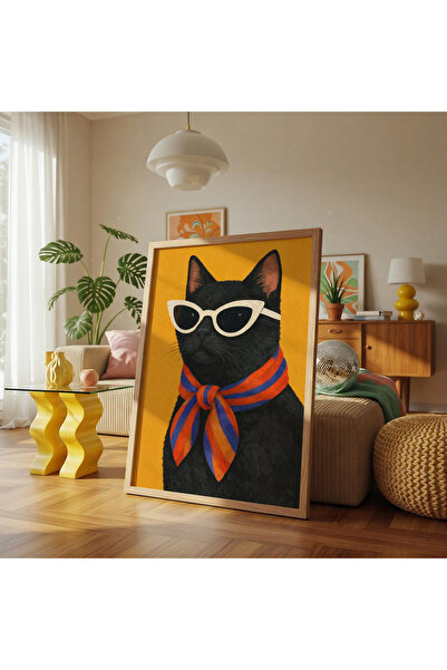 Tuba Decor Tablou într-o singură bucată cu ramă din lemn, pisică elegantă