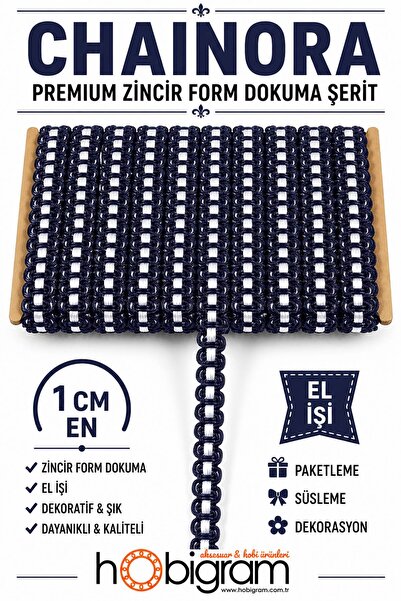 Hobigram شريط زخرفي منسوج من نوع Chainora Premium من Laci Beyaz - 5 أمتار