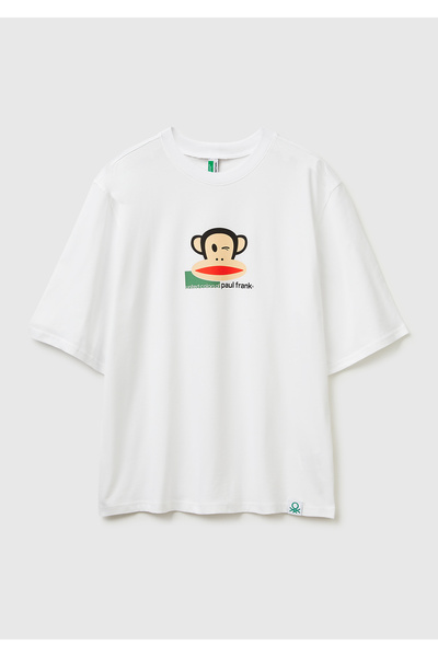 United Colors of Benetton Ανδρικό λευκό μπλουζάκι από 100% βαμβάκι Paul Frank...