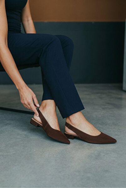 Serena Brown Suede Pointed Toe Open Low Heels Women's Flat Shoes - Handcrafted Light Large Size Option