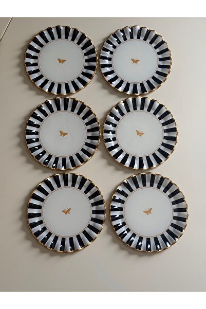 Hediye Köşkü Siyah Beyaz 6 Kişilik 17cm Tatlı Tabak