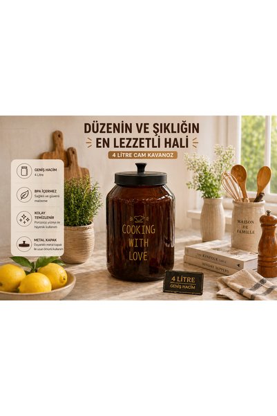 AC AMİSOS مجموعة من 4 برطمانات زجاجية بأغطية معدنية وبرطمانات متعددة الأغراض بسعة 1.5 لتر و2 لتر و3 لتر و4 لتر