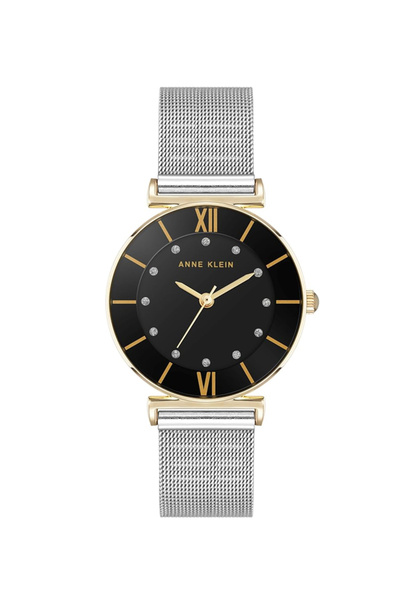 Anne Klein Women's Glitter Accented Mesh Bracelet Watch, Black/Two-Tone || 32MM