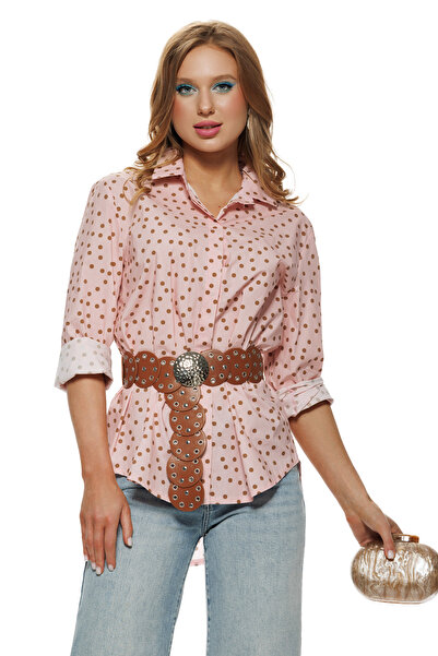 Fofy Camasa dama eleganta din bumbac cristal rose cu buline