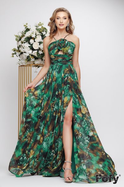 Fofy Rochie de ocazie spectaculoasa din voal premium plisat imprimeu floral i...