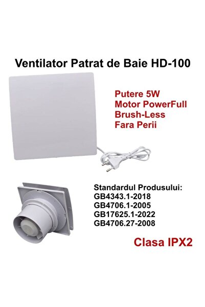Stef's Cat Τετράγωνος Ανεμιστήρας Μπάνιου HD100 - 5W / Κινητήρας χωρίς ψήκτρες