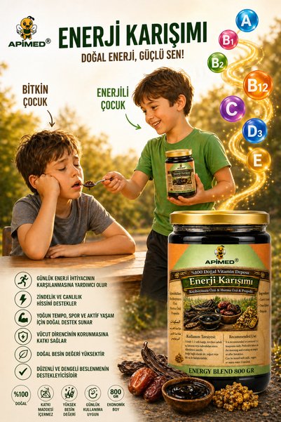 APİMED Energy Mix 800 Gr – Natural Energy Paste Containing Carob Extract, Date Extract, and Propolis |   100% Additive-Free Herbal Blend and Water-Based Propolis 20ml